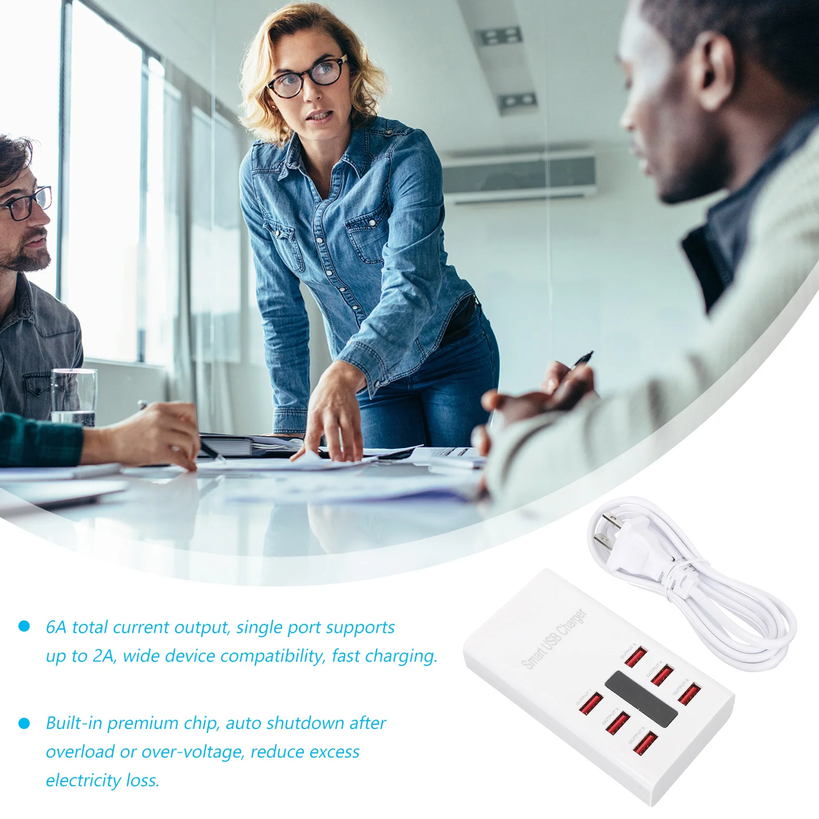 

6 Ports USB Charging Hub Desktop Station Us Plug Multi Port Compact Size Shutdown for Cell Phone