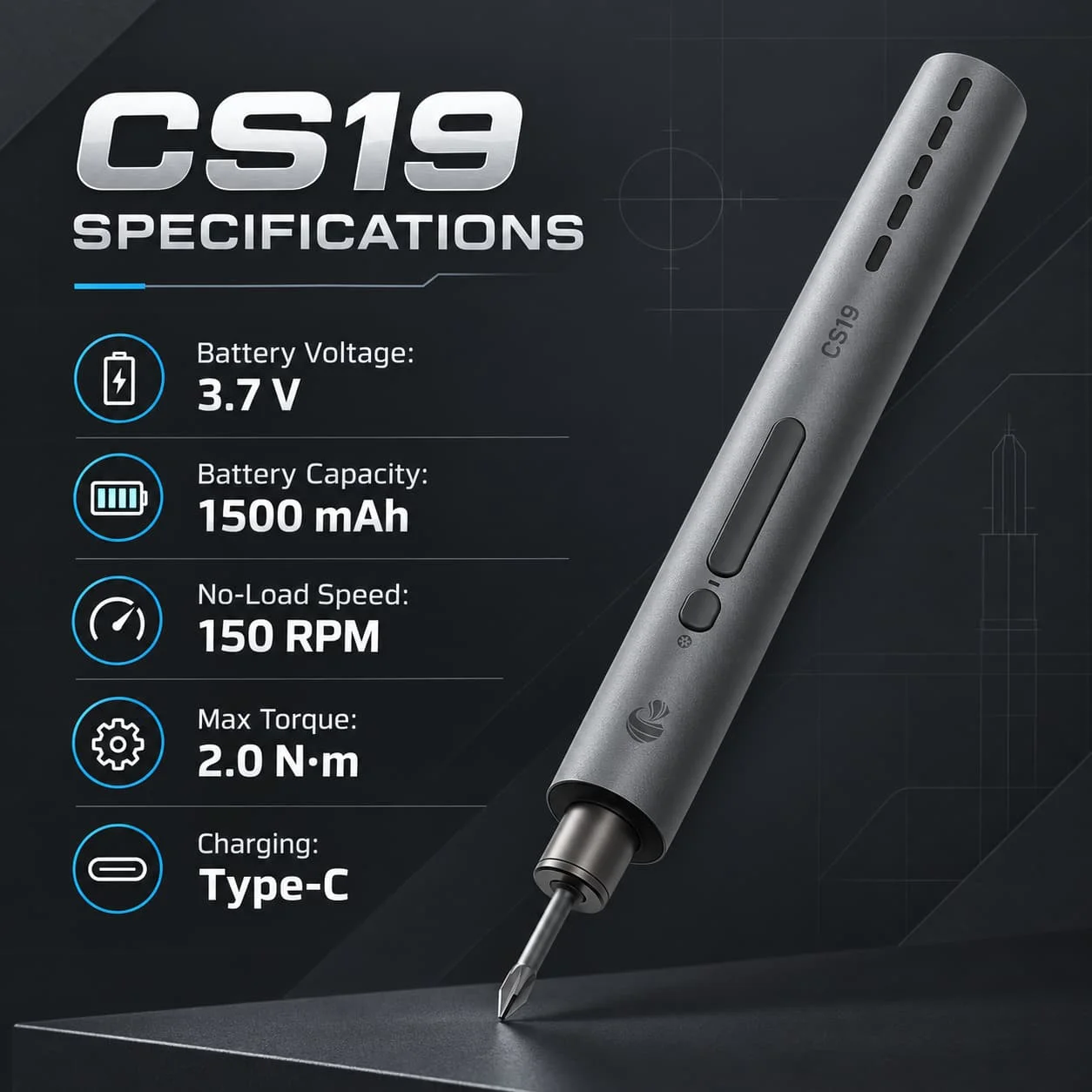 CREATIONSPACE CS19 Electric Screwdriver Rechargeable Cordless Precision Power Tool Kit with 32 Bits LED Light Type-C