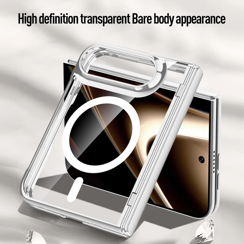 Für iPhone 18 iPhone Duo Galvanisierte Magnetische Transparente Hülle für Magsafe mit Scharnier und Linsenschutz Stoßfeste Abdeckung Funda