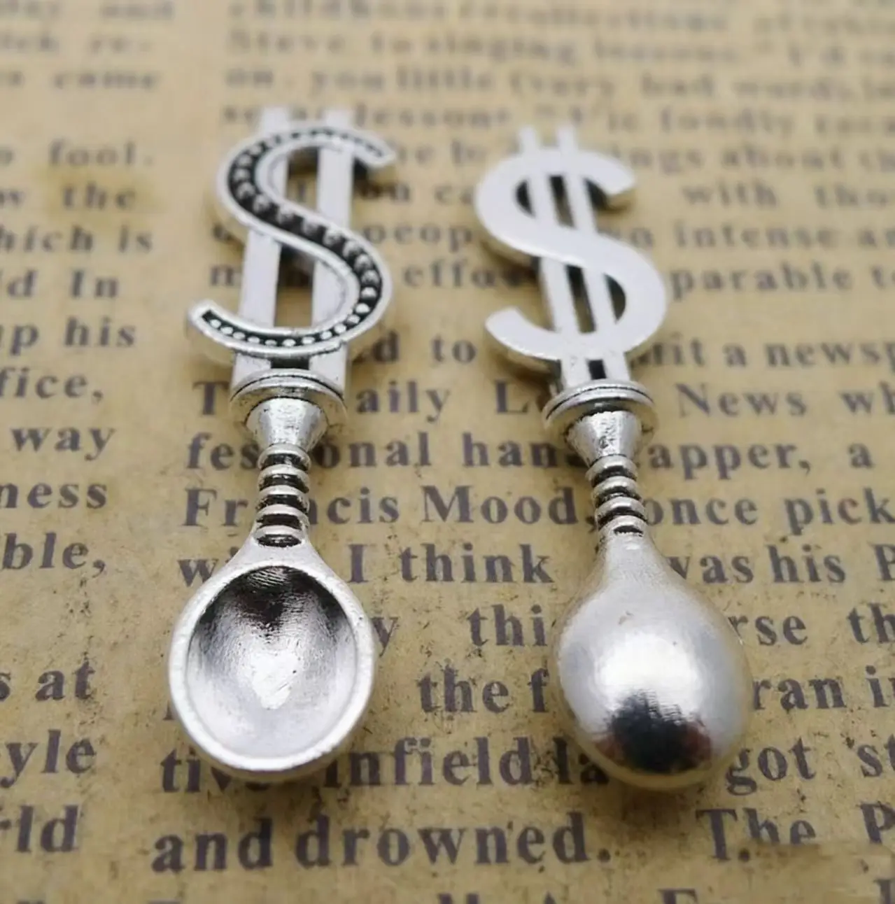 15Pcs Charms Money Dollar Spoon 37x10mm Tibetan Bronze Silver Color Pendants Antique Jewelry Making DIY Handmade Craft Pendant