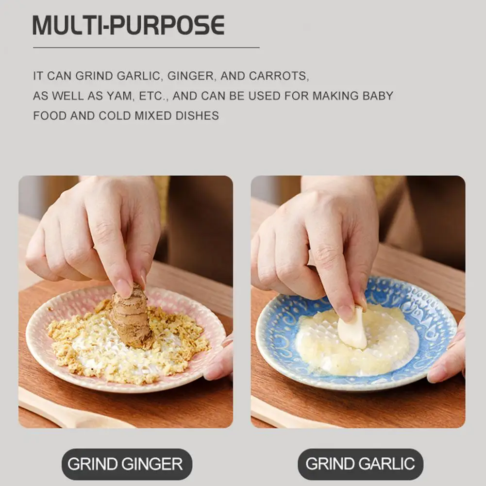 Garlic Press Ceramic Garlic Grater Plate Set with Embossed Grinding Dish Peeler Brush Stand for Wasabi Ginger Cheese Fruits High