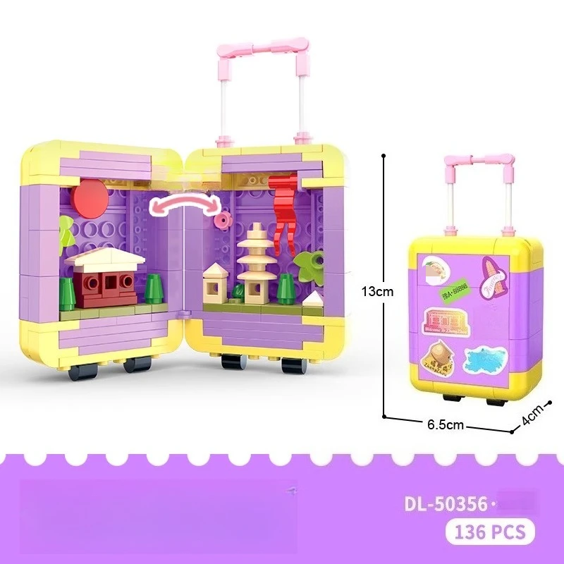 Sembo mini mala de construção, blocos de construção, jogo moderno para crianças, caixa de viagem cultural e criativa, modelo de construção de cidade, presente