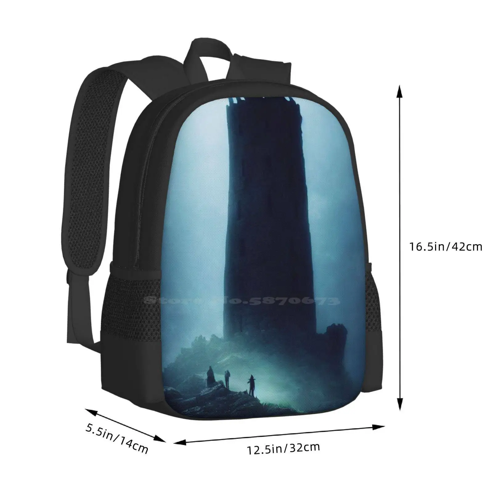 Blu Tower-Mochila Gótica Velha Negra, Bolsas de Moda, Torre do Castelo, Urbex, Horror, Macabro, Nevoado, Surreal, Fantasia Paisagem, Venda Quente