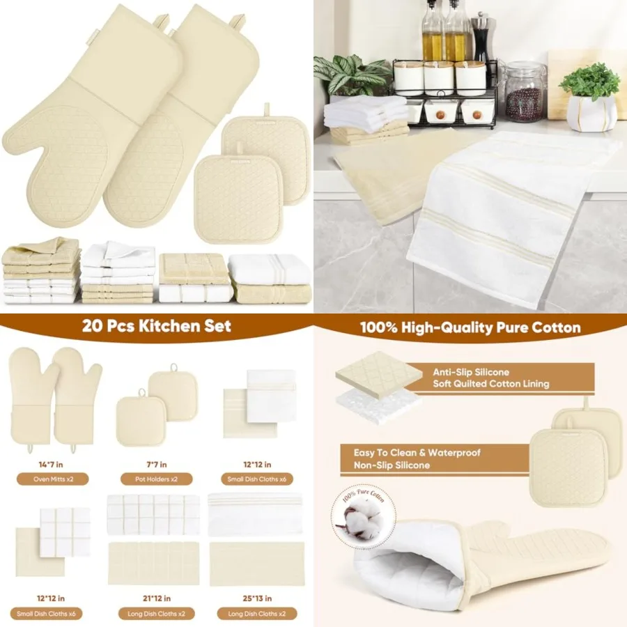 

Silicone Oven Mitts Pot Holder Kitchen-Towels100 Cotton Dish Towels for Kitchen, Super Soft and Absorbent Kitchen Hand Towels/T