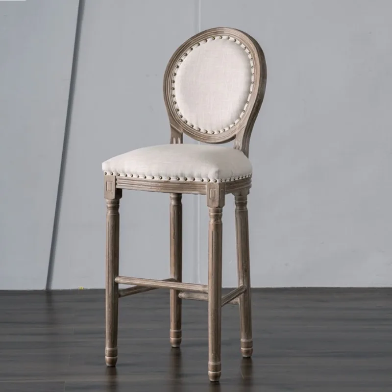 

American solid wood antique home European retro backrest high rattan high bar chair