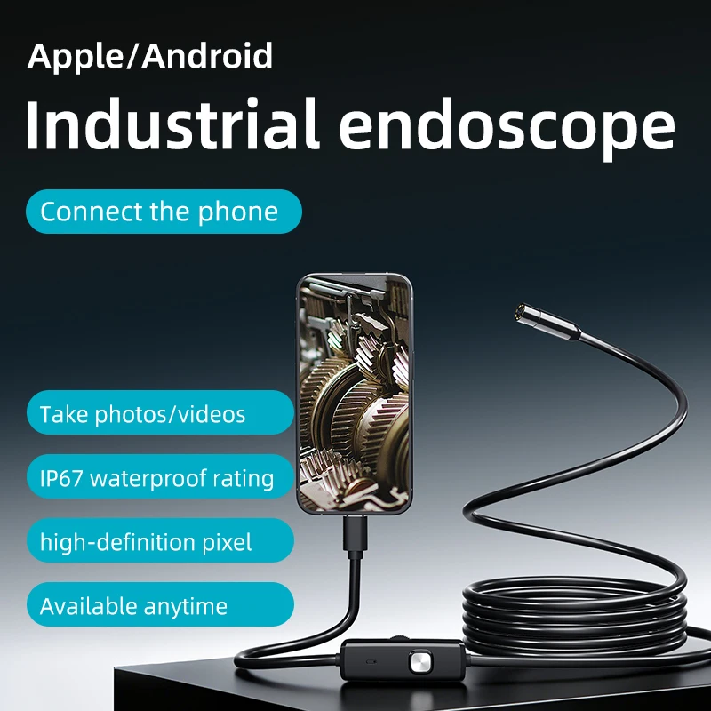 

AN112 T HD Industrial Endoscope 5.5mm/8mm Single Lens IP67 Waterproof Wireless & Wired Connection Compatible Android/iOS for Car