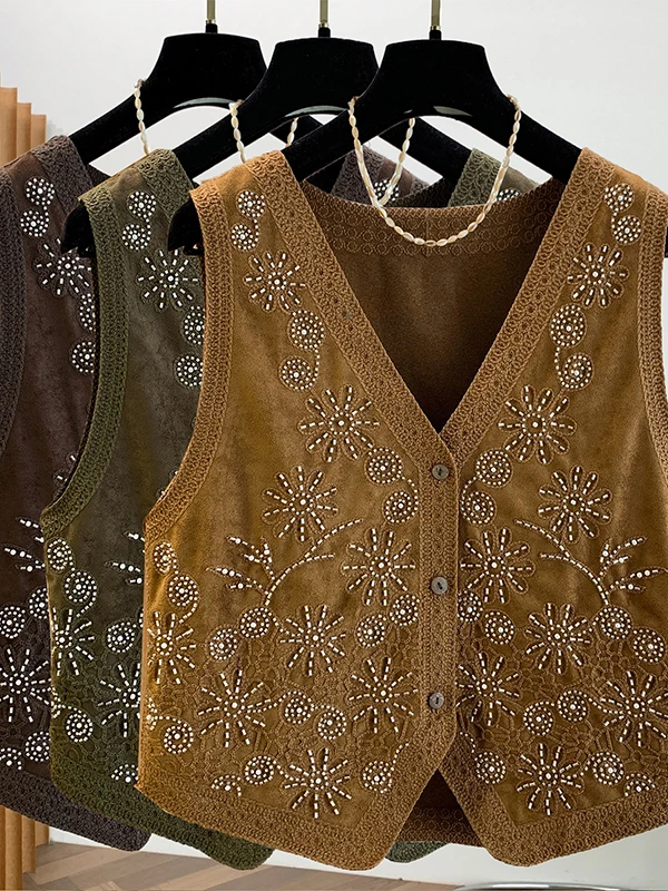 Heavy Embroidery Bead Female Jacket 2026 Autumn New Style Versatile Open Cardigan Sweater Deer Skin Velvet Short V-neck Loose...