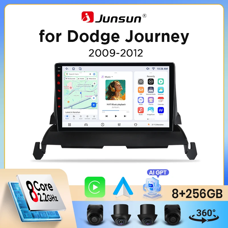Image of Junsun Wireless CarPlay Android Auto Autoradio für Fiat Freemont / Dodge Journey (JC49) 2008-2012 mit eingebautem Lüfter, Android GPS-Navigation, Multimedia-Player, WiFi, DSP, RDS, BT, SWC,