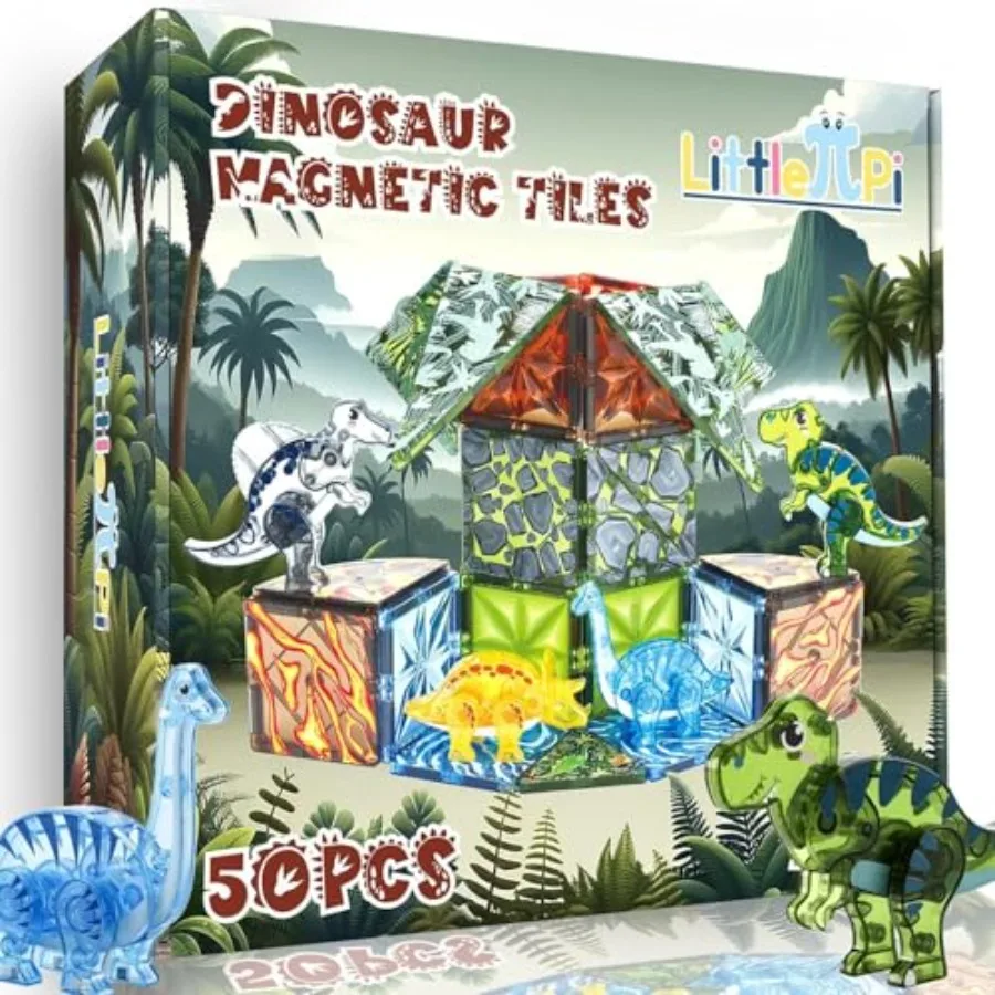 

Magnetic Tiles Dinosaur Toys for 3-7 Magnet Building Blocks Toddler Dino Toys - Educational STEM Toys 3 Year Old Boy Gift Learn