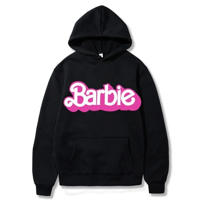 Autumn New Barbie Letter Print Anime Kawaii Long Sleeved Hooded Sweatshirt European American Casual Couple Comfortable Top Gift