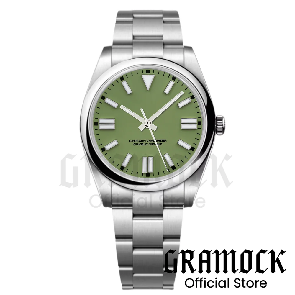 Gramock 36MM 39MM NH35A PT5000 reloj de pulsera mecánico para hombre Pistacho esfera verde luminosa 100m resistente al agua correa de ostra relojes para hombre