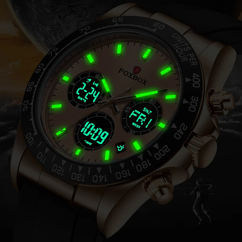 FOXBOX-reloj analógico de silicona para hombre, accesorio de pulsera resistente al agua con cronógrafo de cuarzo, complemento masculino deportivo de marca de lujo con diseño militar y diseño moderno e informal