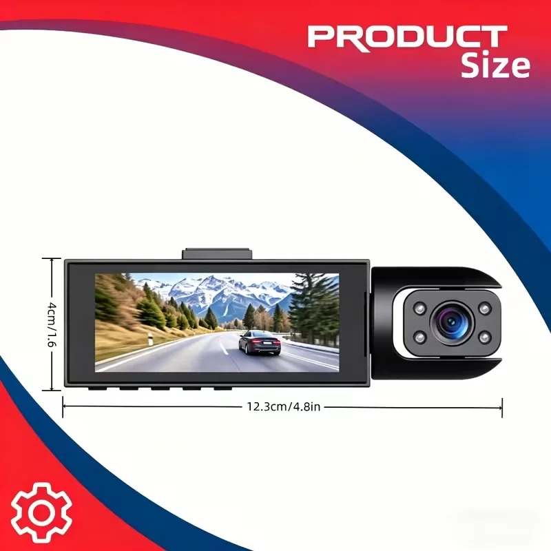 Car Driving Recorder  Full HD 1080P Car Dashcam Front+Interior+Rear Camera 130° Wide Angle Night Vision G-Sensor Parking