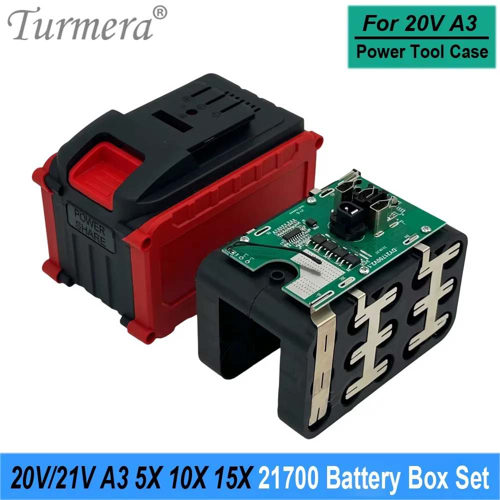 Turmera Screwdriver Battery Case A3 20V 5X 10X 15X 21700 Battery Holder with 40A BMS for Replace 18V 21V Power Tool Drill Use