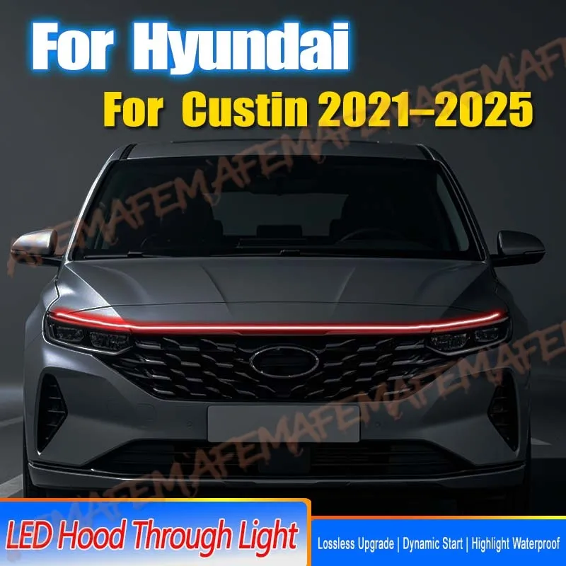 Car Engine Hood Decorative Light Bar Waterproof DRL LED Strip For Hyundai Custin 2021-2025 Daytime Running Light Start-Scan