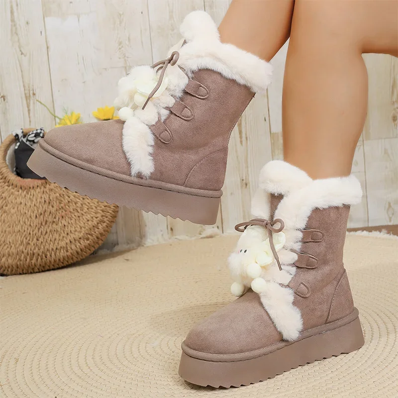 الدافئة رشاقته أفخم الثلوج أحذية النساء 2025 الشتاء لطيف الكرتون سميكة القاع حذاء من الجلد امرأة فو الجلد المدبوغ عدم الانزلاق أحذية قطنية #3
