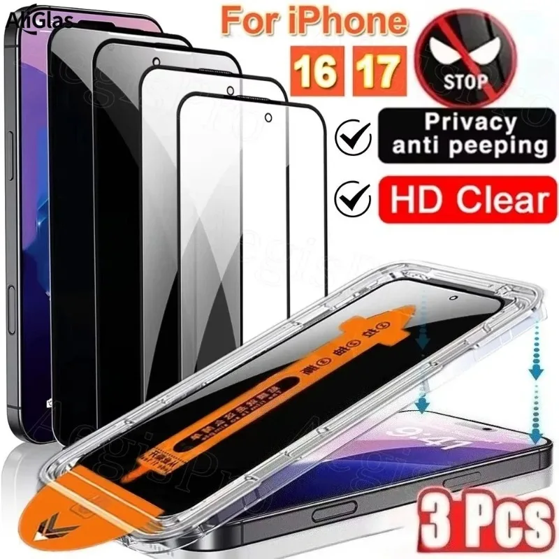 3er-Set staubfreier Sichtschutz-Displayschutz für iPhone 11 12 13 14 15 16 17 Pro Max 7 8 Plus Mini XR XS – Anti-Spy Glas