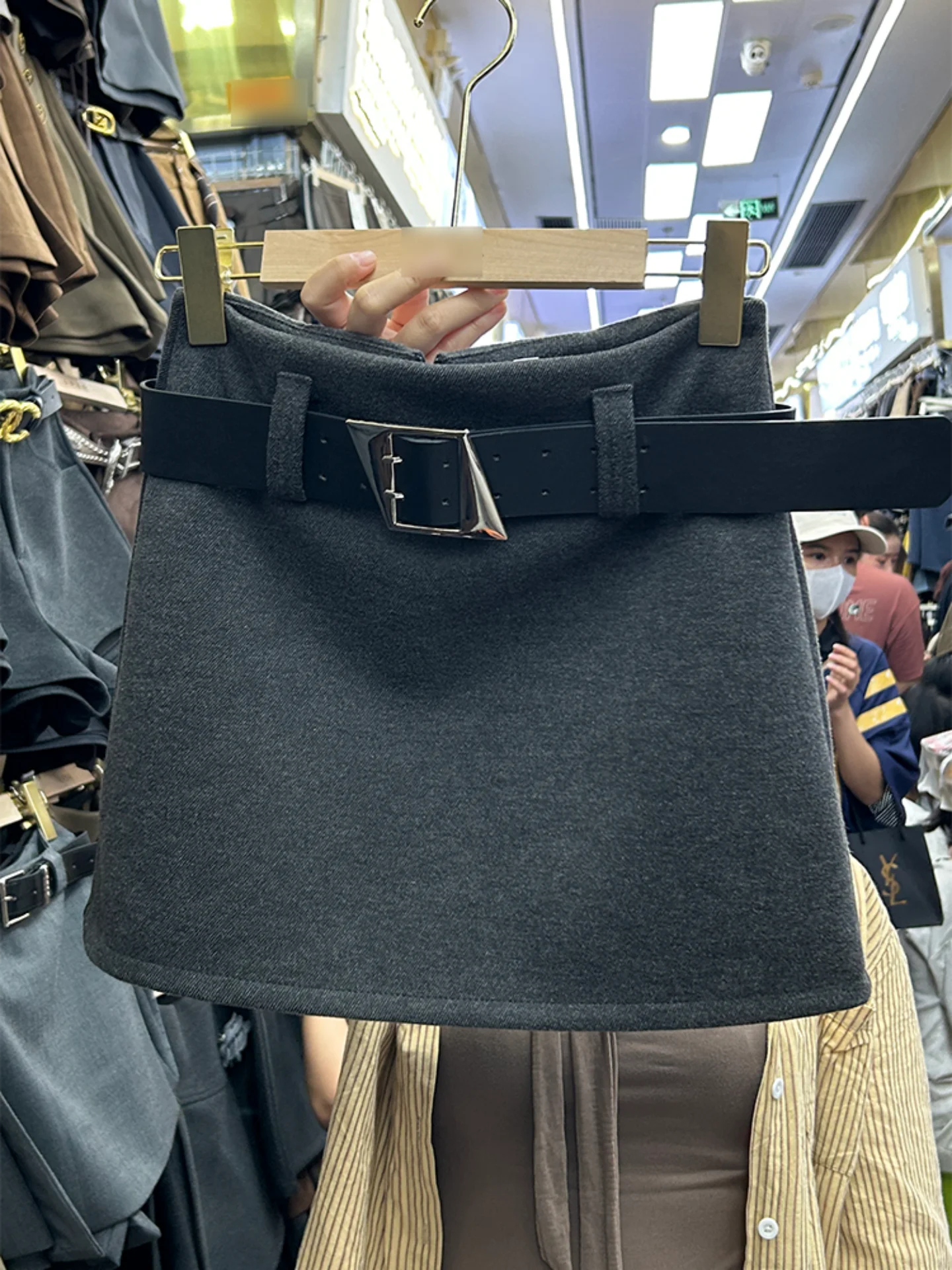 

Юбка с высокой талией в корейском стиле из шерсти с поясом, женская, приталенная, весенняя, новая модель, для города, повседневная, на каждый день