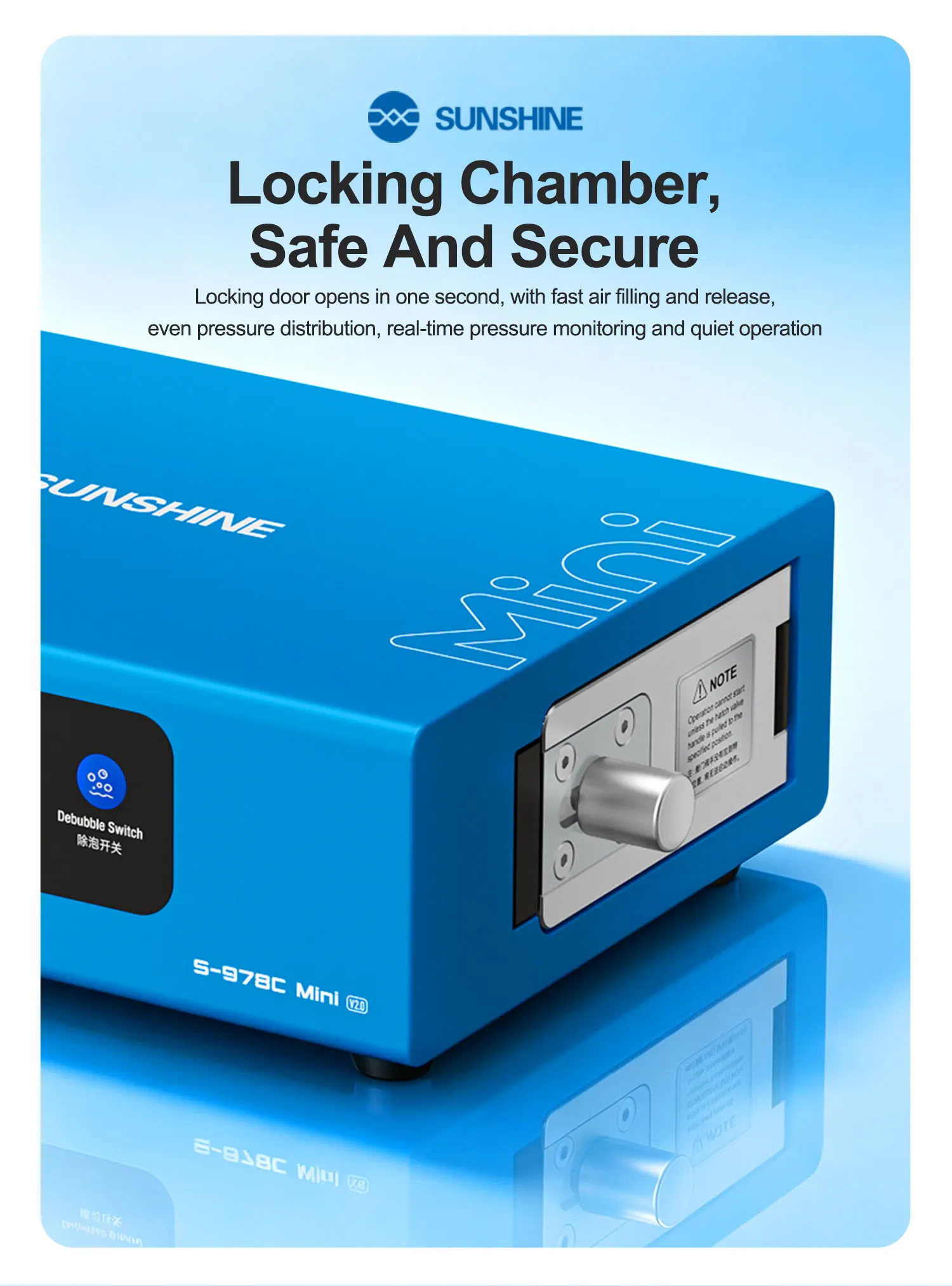SUNSHINE S-978C Mini V2.0 Entschäumungsmaschine, 7 Zoll Digitaler Druckregler-Entblasenentferner für Flache und Gebogene Handybildschirm-Reparaturwerkzeuge – Detail 5
