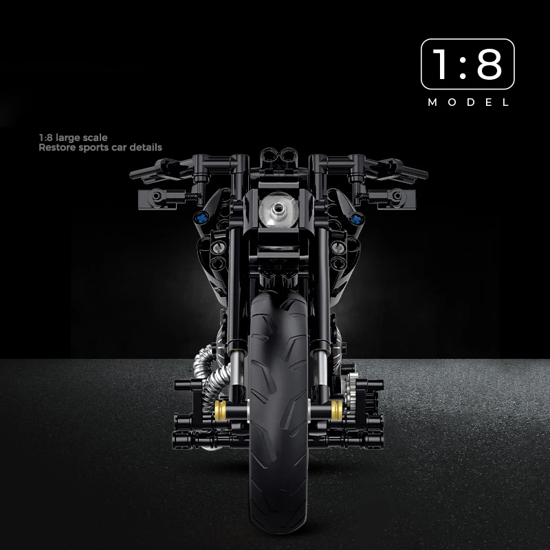 giocattolo di costruzione moto cool tech 1:8, simulazione, mattoncini compatibili diy da 4.9mm, set regalo per natale, halloween, ringraziamento e compleanno 1000+ pezzi