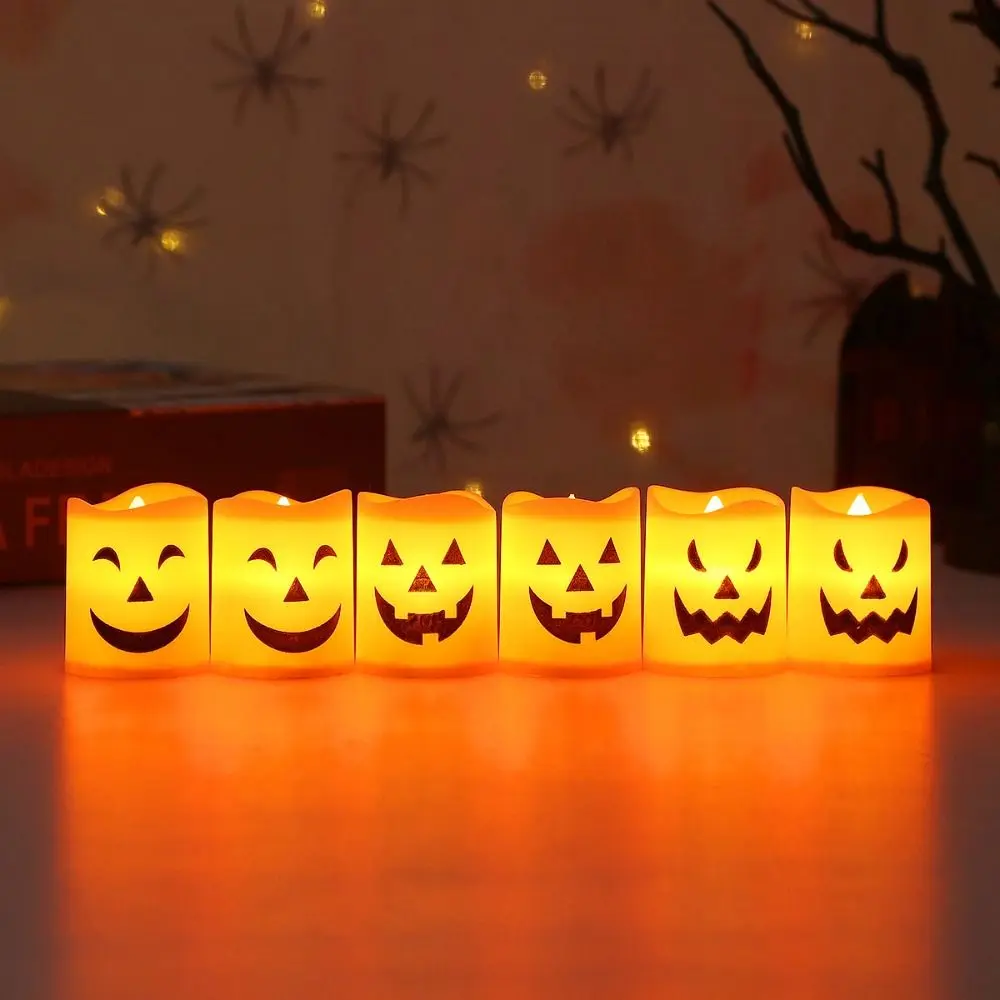 

12pcs Ghost LED Candle Light Circular Use Creative Pumpkin Lantern Portable Plastic Halloween Decorative Lights Children Toys