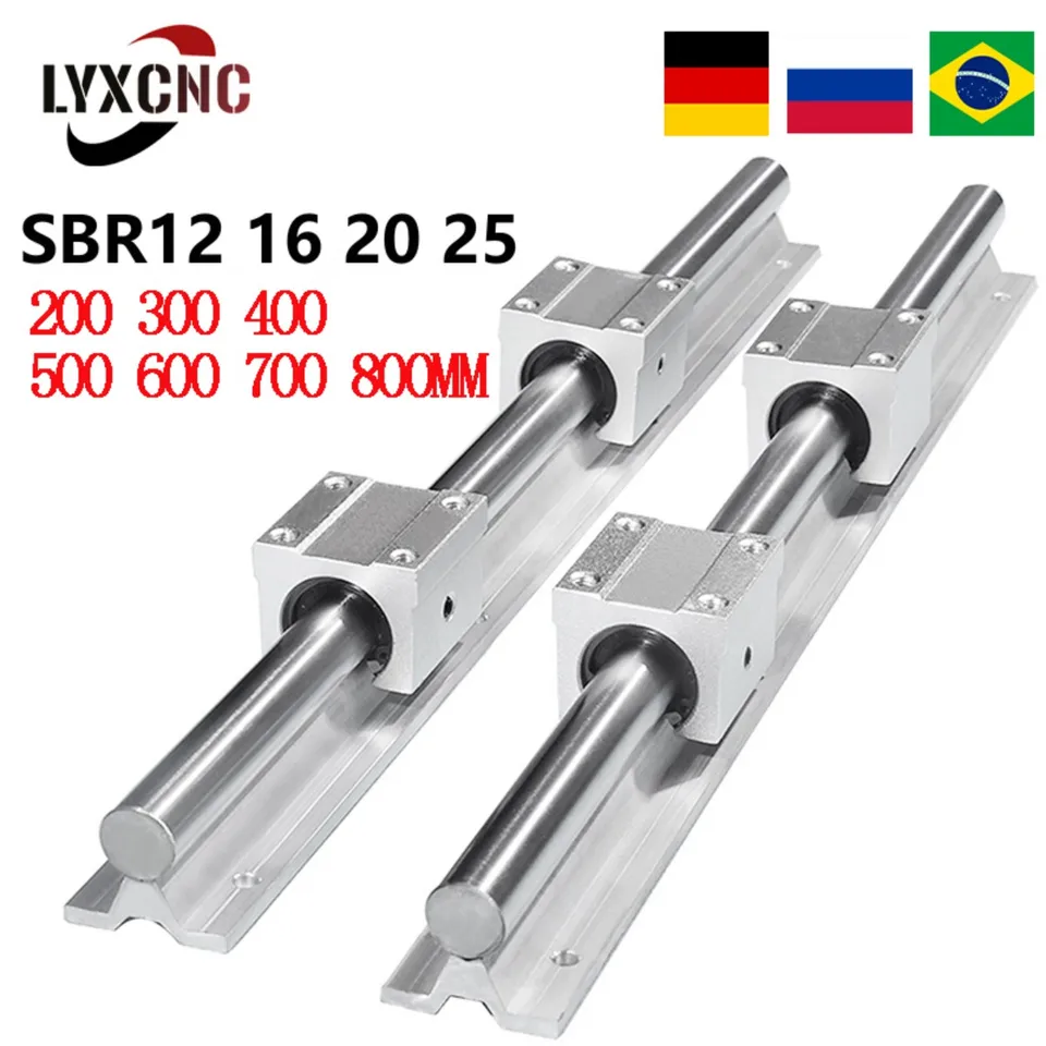 ANWOK Lot de 2 rails linéaires SBR16-1500 mm CNC et 4 blocs SBR16UU, bloc de roulement à