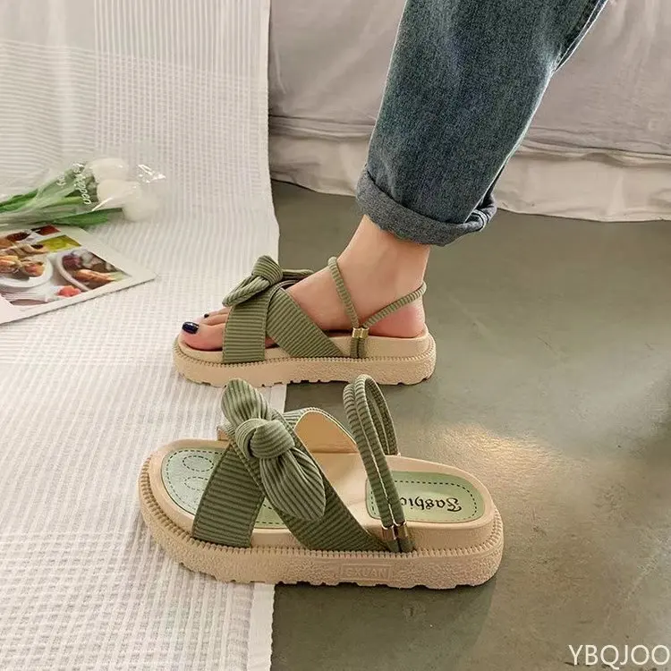 Sandias Internet Hot with Skirt Summer Fairy Style 2021 New Style Fashion Student Platform Roman Lady Sandal Flat Shoes