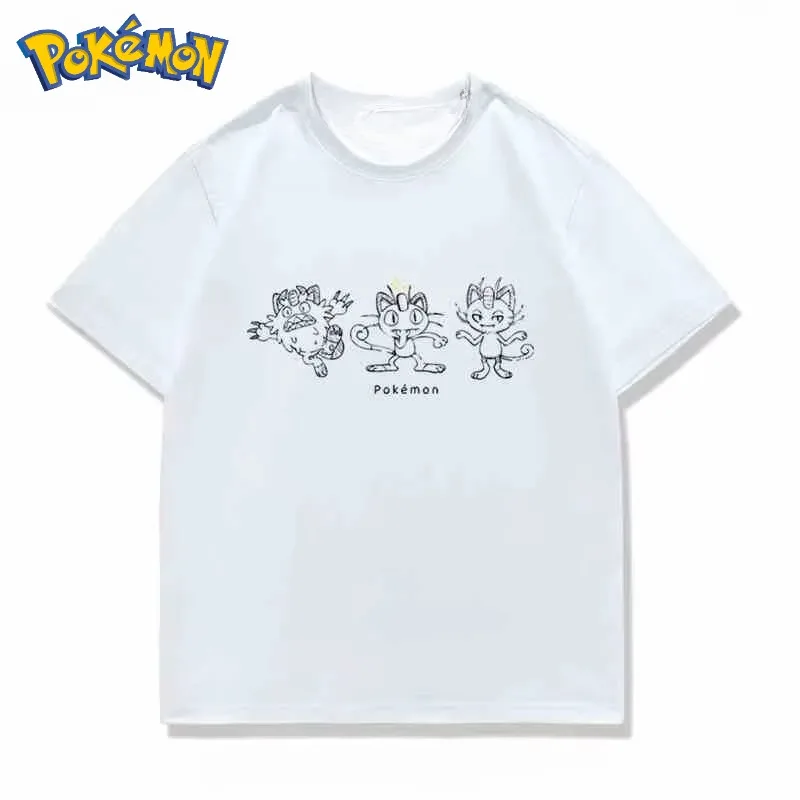 

Pokémon Cute Meowth Cartoon Print T-shirt Summer New Men's and Women's Street Y2K Harajuku Loose Casual Short-sleeved Top