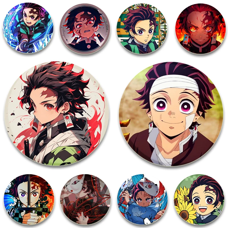 

Anime Figures Kamado Tanjirou Round Soft Button Pins Brooch DIY Backpack Clothes Decoration Jewelry Accessories Gifts for Friend