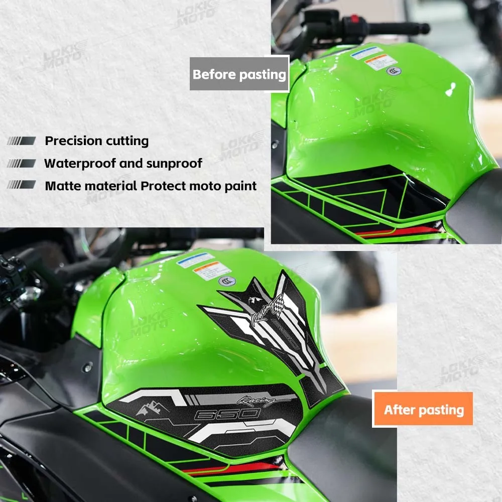 For NINJA 650 ninja 650 2017-2024 Z650 Motorcycle Refit Accessories Thick Frosted Racing Fuel Tank Pad Protector Stickers Kit 
