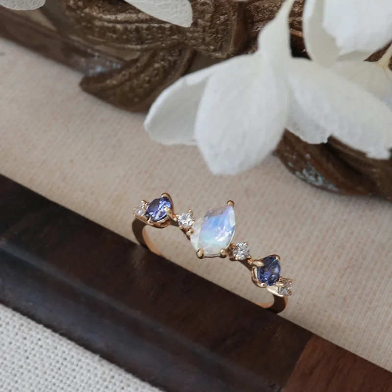 925 Sterling Silver Open Finger Ring Blue Deep Light Golden Elegant Vintage For Women Girl Jewelry Gift Dropship Wholesale