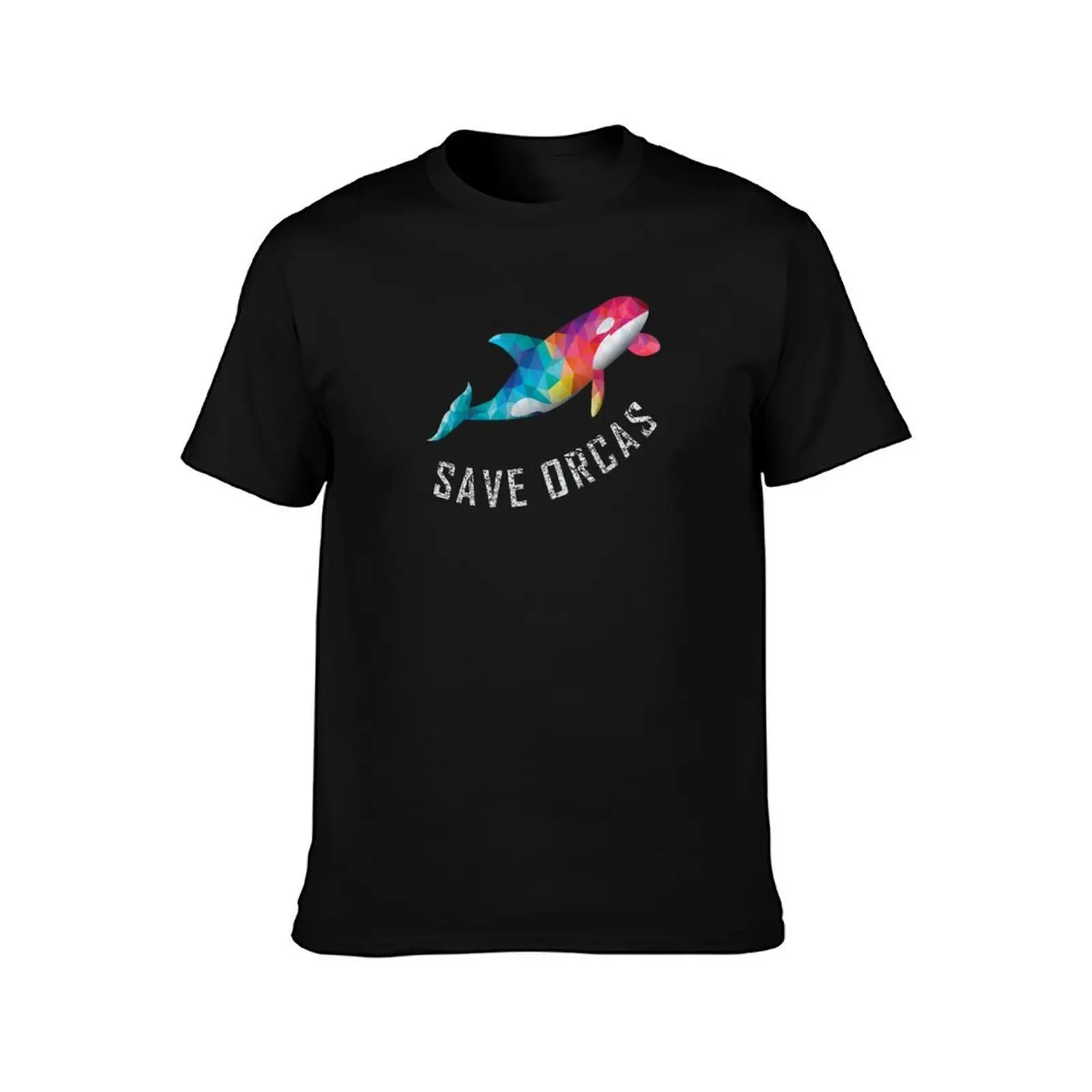 Save Orcas Whale Lover Retro Rainbow Polygonal Style T-Shirt, Summer Casual Cotton Tee, Oversized Streetwear Tops, 100% Cotton