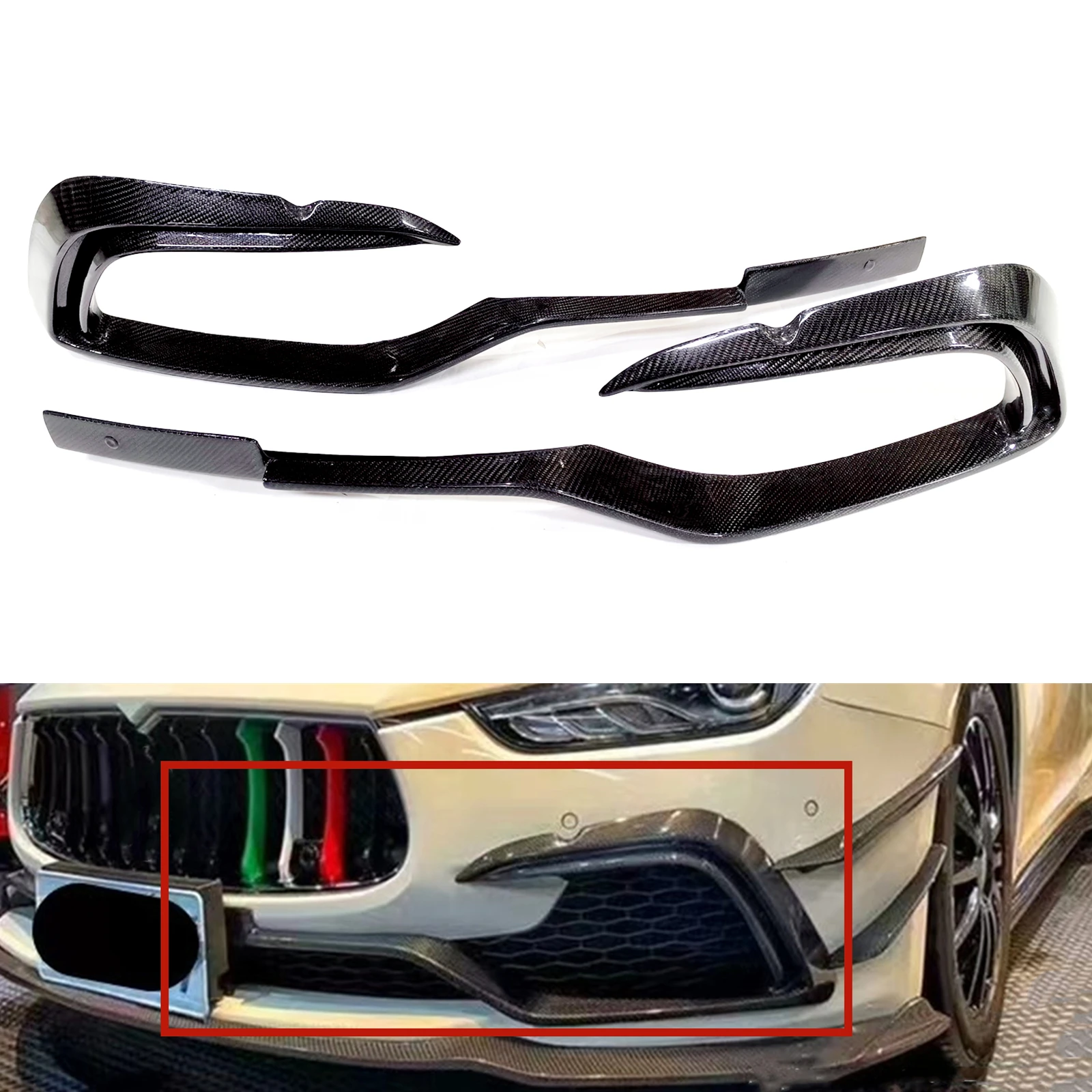 2PCS Front Bumper Fog Light Air Vent Intake Trim Side Lamp Cover For Maserati Ghibli 2014 2015 2016 2017