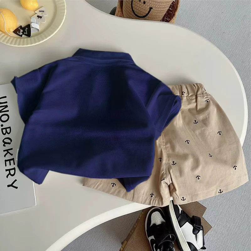 DIIMUU Infant 2PC Summer Baby Boys Kids Children O-neck Clothes Outfits Suits Set Elastic Waist Shirt + Short Pants Boys Sets