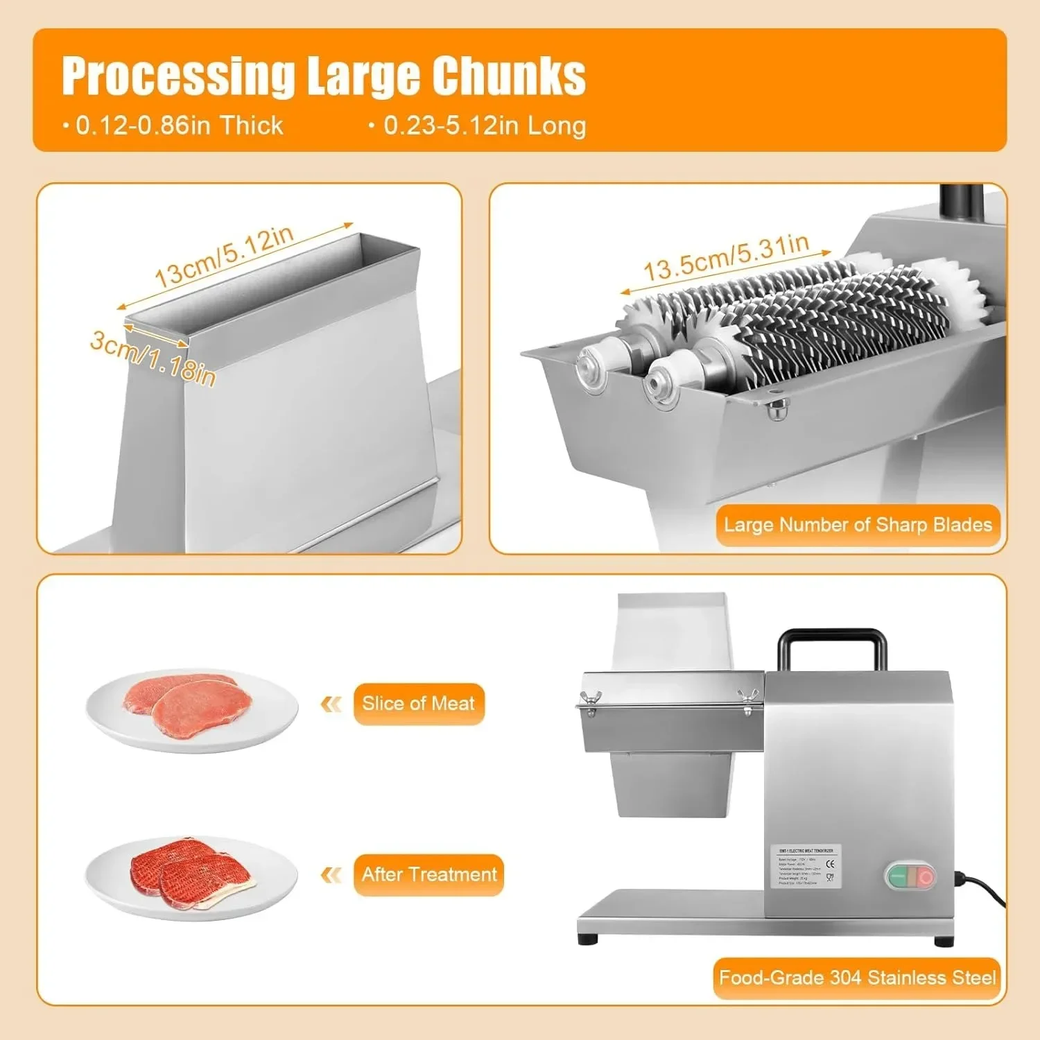 آلة مغرض اللحوم الكهربائية، أداة تجارية شديدة التحمل من الفولاذ المقاوم للصدأ لترطيب لحم البقر والدجاج الديك الرومي ولحم الخنزير