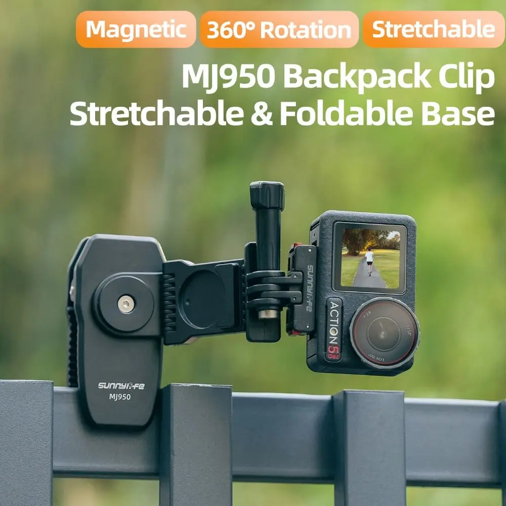 Magnetic Action Camera Backpack Mount Foldable Stretchable Backpack Clip Clamp 360 Rotatable for DJI Action 5/4/Pocket3/Insta360