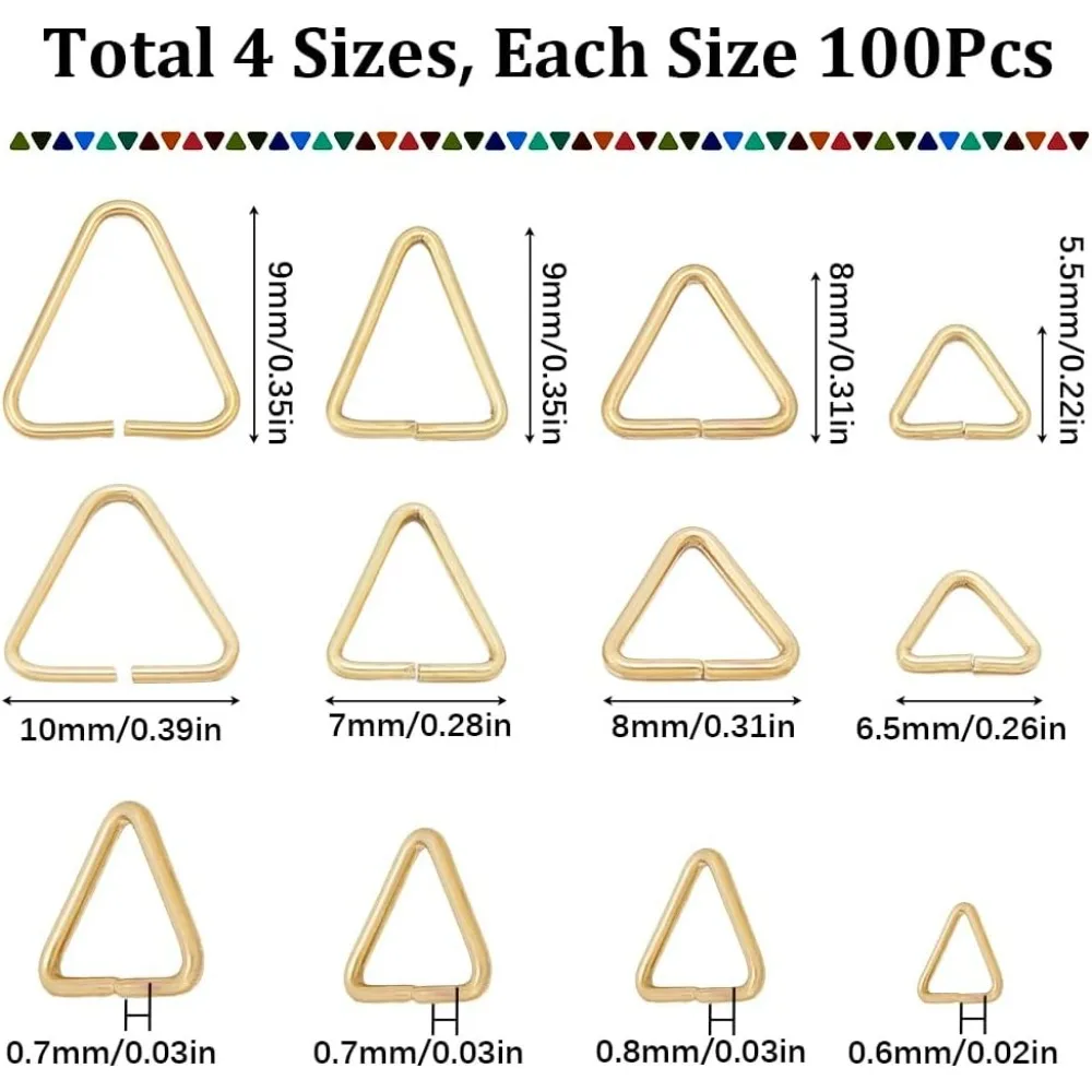 1 Box 400Pcs Triangle Jump Ring Open Jump Rings Pinch Clip Bails Gold Open Jump Ring Pinch Clip Bail Hang Drops Brass making kit