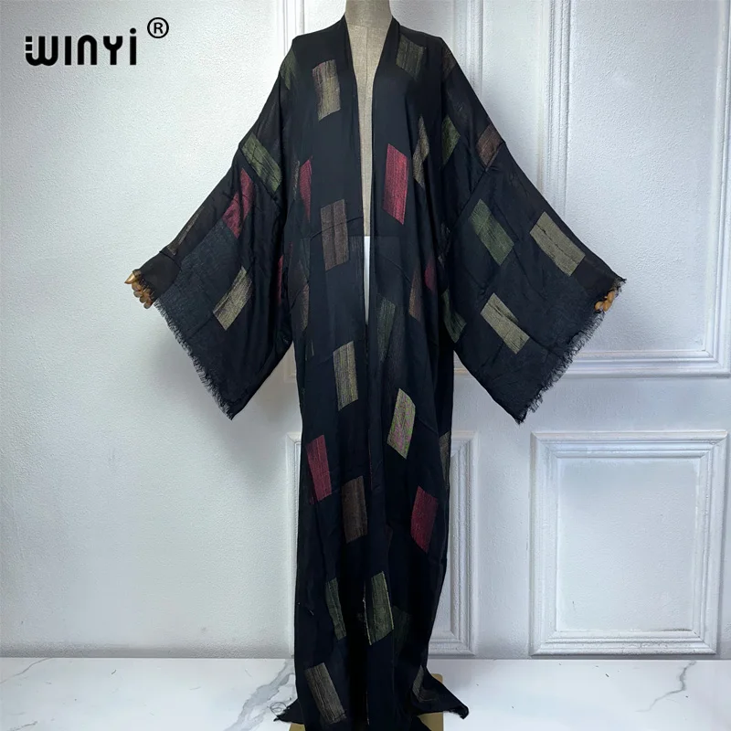 WINYI letnie Retro farbowane kimono okrycie plażowe strój kąpielowy eleganckie afrykańskie kobiety długa seksowna wakacyjna sukienka plażowa Kimono