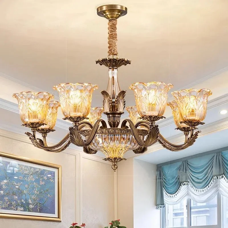 Modern Brass Copper Crystal Chandelier Lingting Luxurious E14 AC Bronze Crystal Lamp Lustre Suspension Lighting