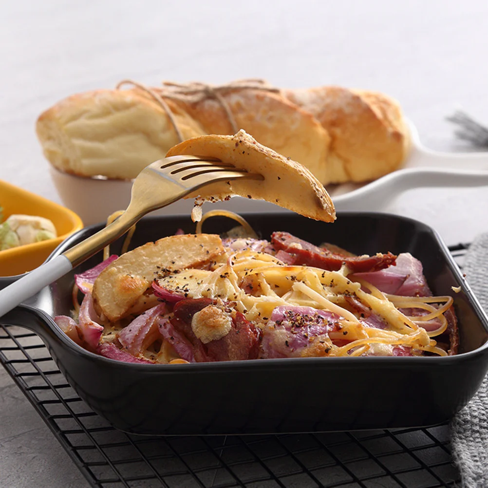 

Porcelain Square Grill Plate Black Multipurpose Microwave Safe Cookware Plate Dishwasher Friendly Microwave Plates