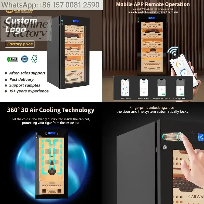 WIFI Control Electric Cigar Cabinet Constant Humidity Temperature Mute Embedded Cedar Wood Professional Compressor Cigar