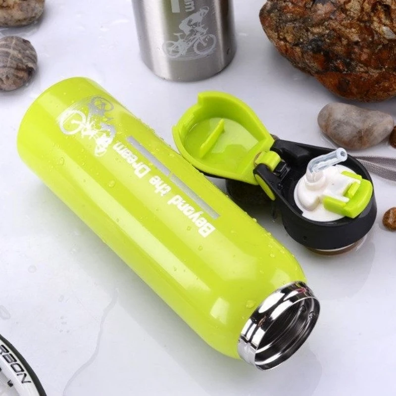 Portable Stainless Steel Thermal Water Bottle, Vacuum Bottles, Insulated Straw Cup, Outdoor Bike Sports, Bicycle, 500ml