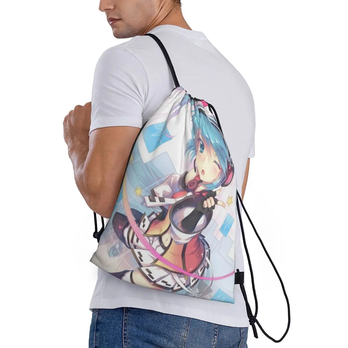 Hatsune Miku-bolsa deportiva portátil, bolso grueso con cordón, mochila para montar en el gimnasio, zapatos, ropa