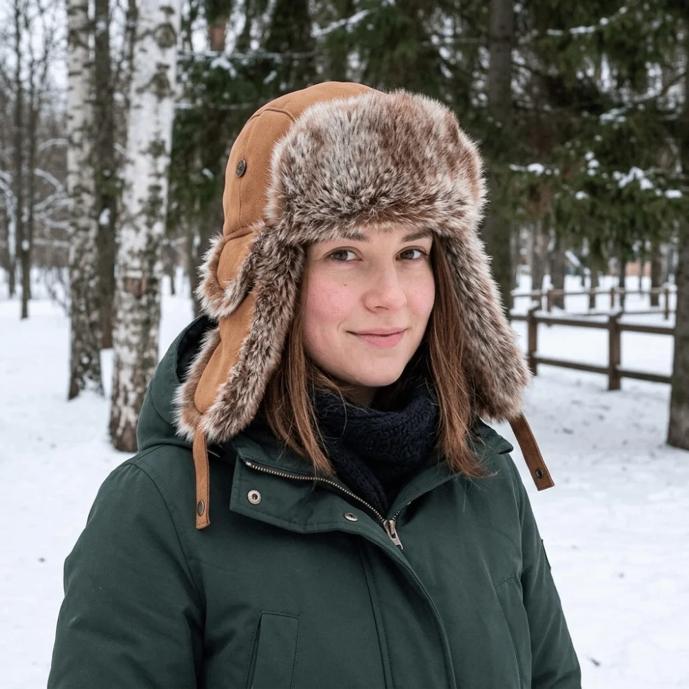 Soft Suede Fabric Men Lei Feng Hat Thick Imitation Fur Cold-Proof Hat Fleece-Lined with Ear Flaps Ear Protection Hat Cycling