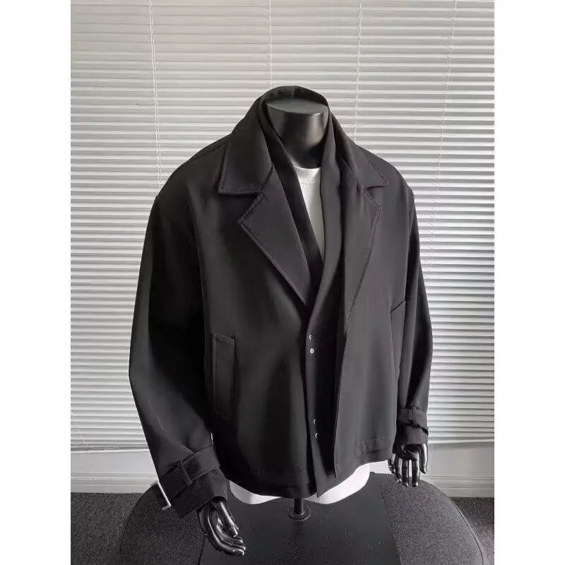 

Модная повседневная мужская куртка в гонконгском стиле, свободного кроя, для делового повседневного образа, с длинными рукавами, для весны и осени, из полиэфирного волокна