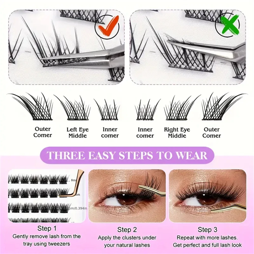 60 pçs cílios postiços macios naturais, cílios cruzados de maquiagem cosplay, cílios em quadrinhos de anime, alça reutilizável, ferramenta de maquiagem pessoal para os olhos