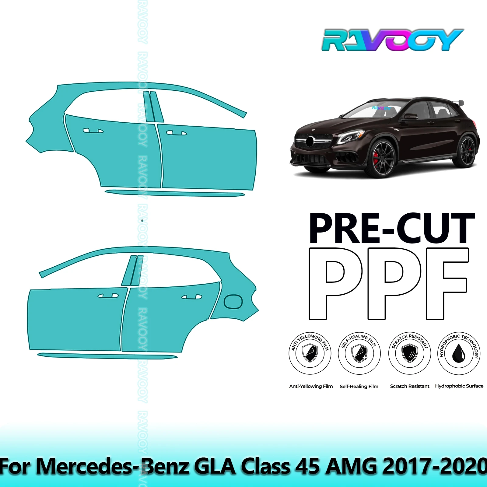 

For Mercedes-Benz GLA Class 45 AMG 2017-2020 8.5mil Clear Matte Pre-Cut PPF Door & A/B Pillar Kit TPU Paint Protection Film Set
