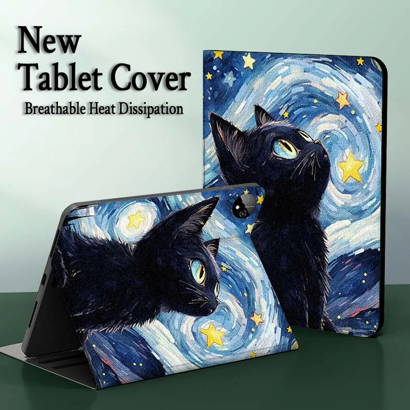 Cat Starlit Sky Oil Painting For Honor Pad Magic GT GT2 6 X8 V7 V8 X9 8 9 13 X8a X9a Pro 10 12.1 12.5 Inch Tablet Case