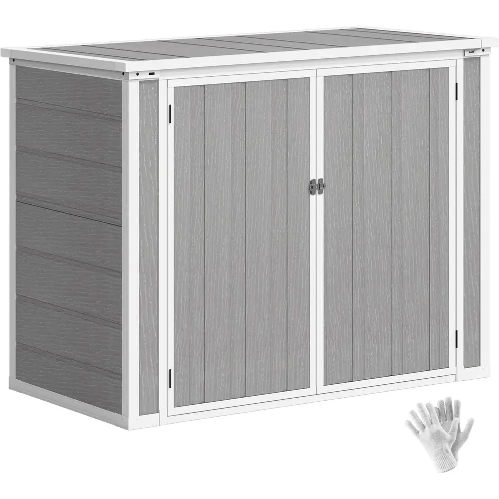 

Серый уличный сарай для хранения с цепной крышкой и запираемым отсеком для мусорных баков, для садовых инструментов