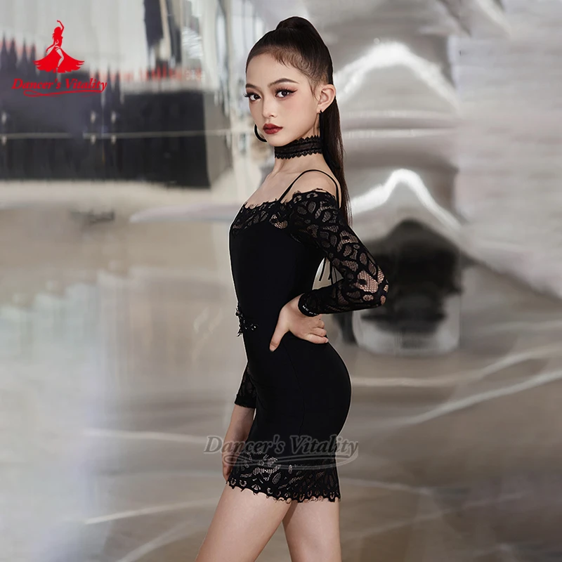 الرقص اللاتيني لونين يمكن اختيارها ملابس التدريب المراهق تشاتشا سامبا الندى الكتف ملفوفة الوركين فستان حيوية الراقصة